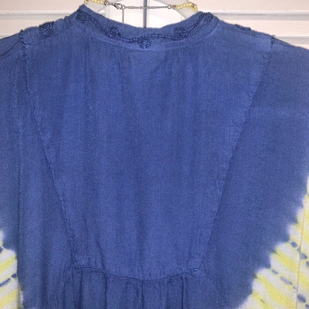 Blue and butter yellow tie-dye Kafton beach, cover-up, women’s one size